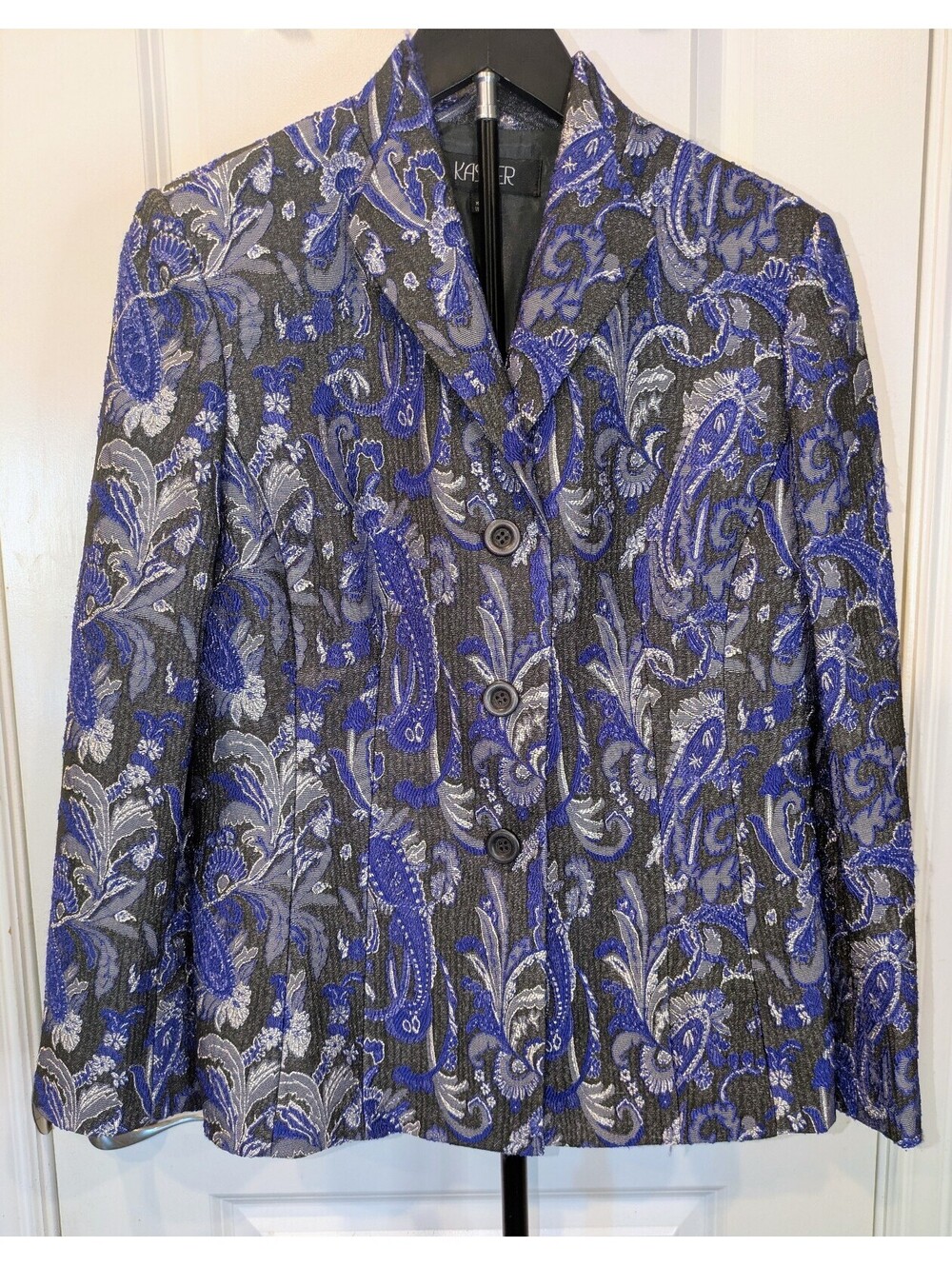 Kasper Blue Brocade Jacquard Statement Blazer 10P